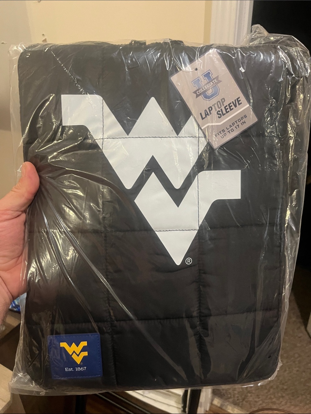 Black Collegiate Laptop Sleeve with White WV Logo